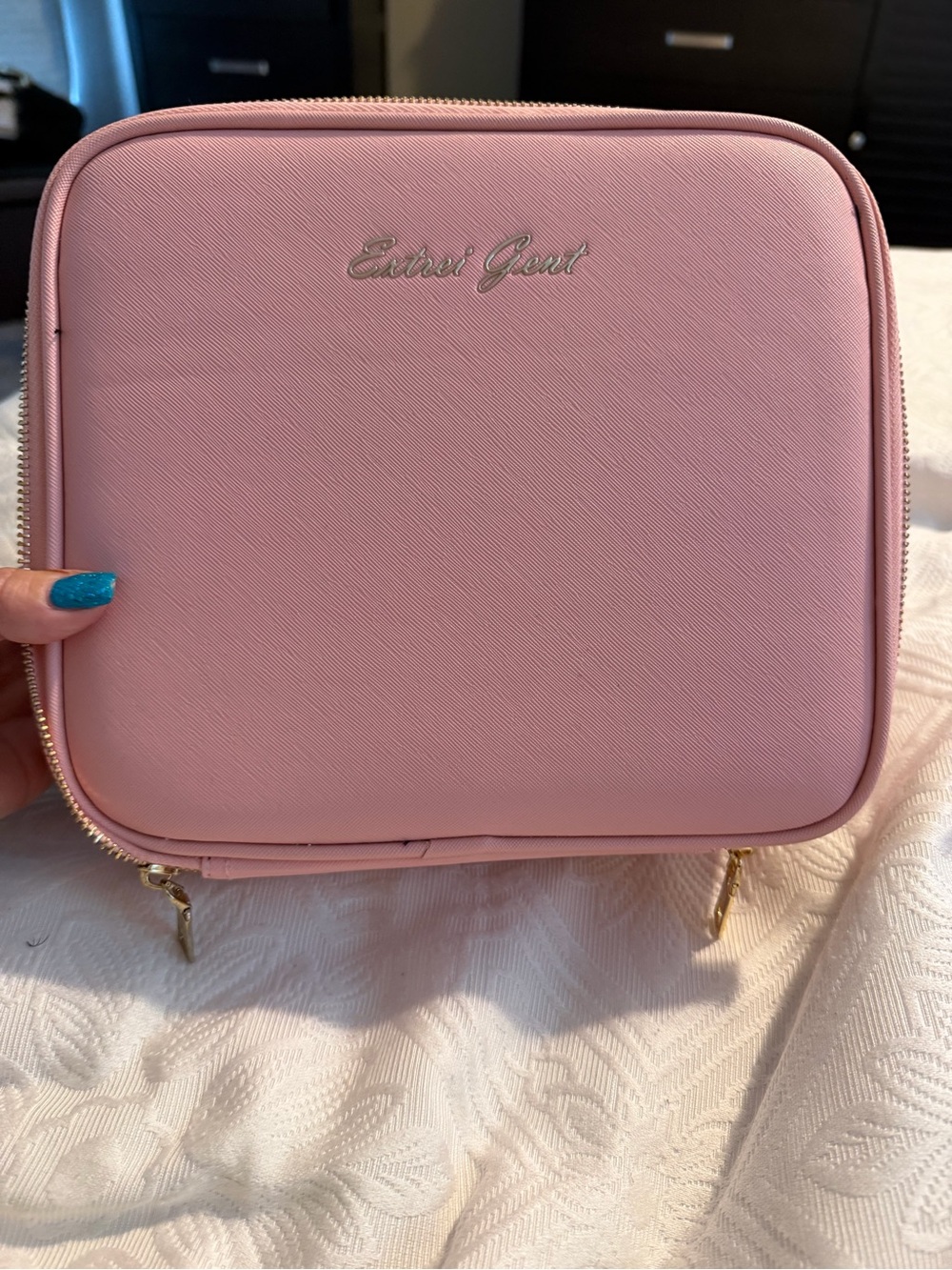Pink led travel Cosmetic Case with Gold Accents